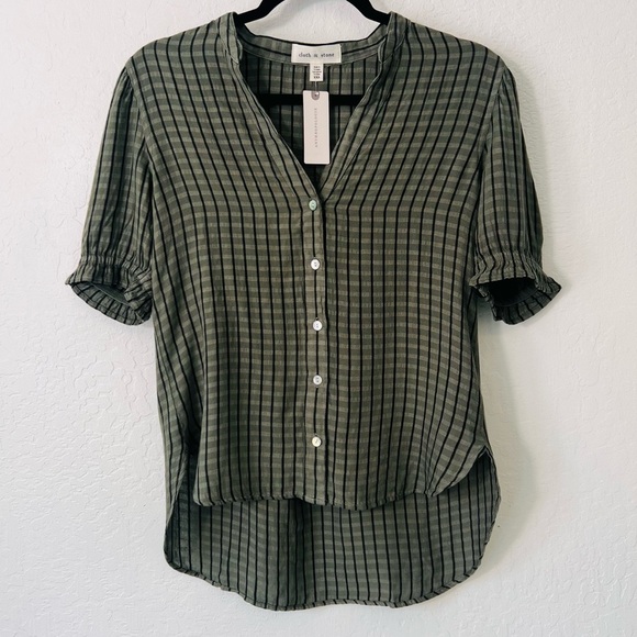 Anthropologie NWT Cloth & Stone Puff-Sleeve Linen Buttondown Top - Picture 1 of 11